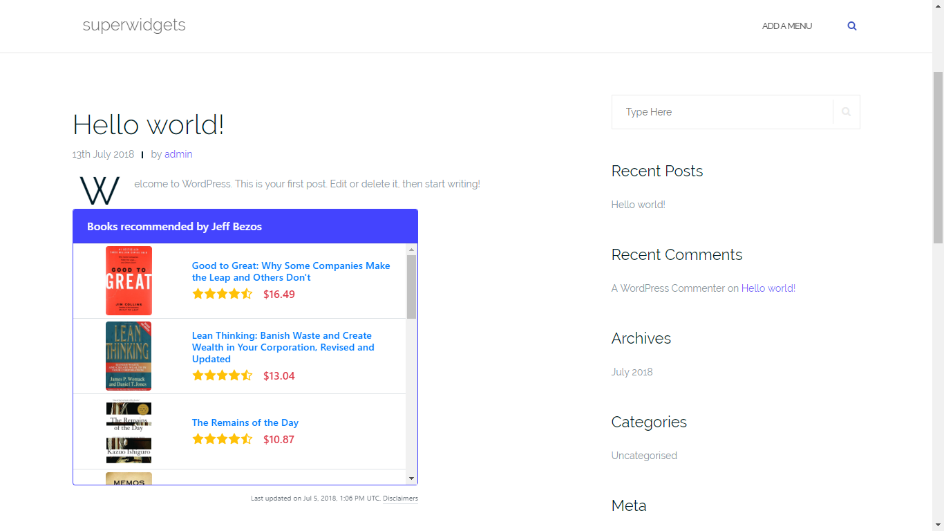 Publish the post and your readers will be able to interact with the Super Amazon product widget