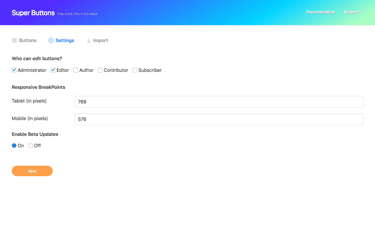 Button settings screen.