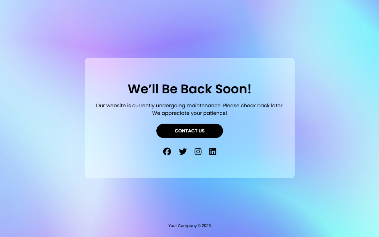 **Maintenance Page Example:** View how your visitors see the site during maintenance.