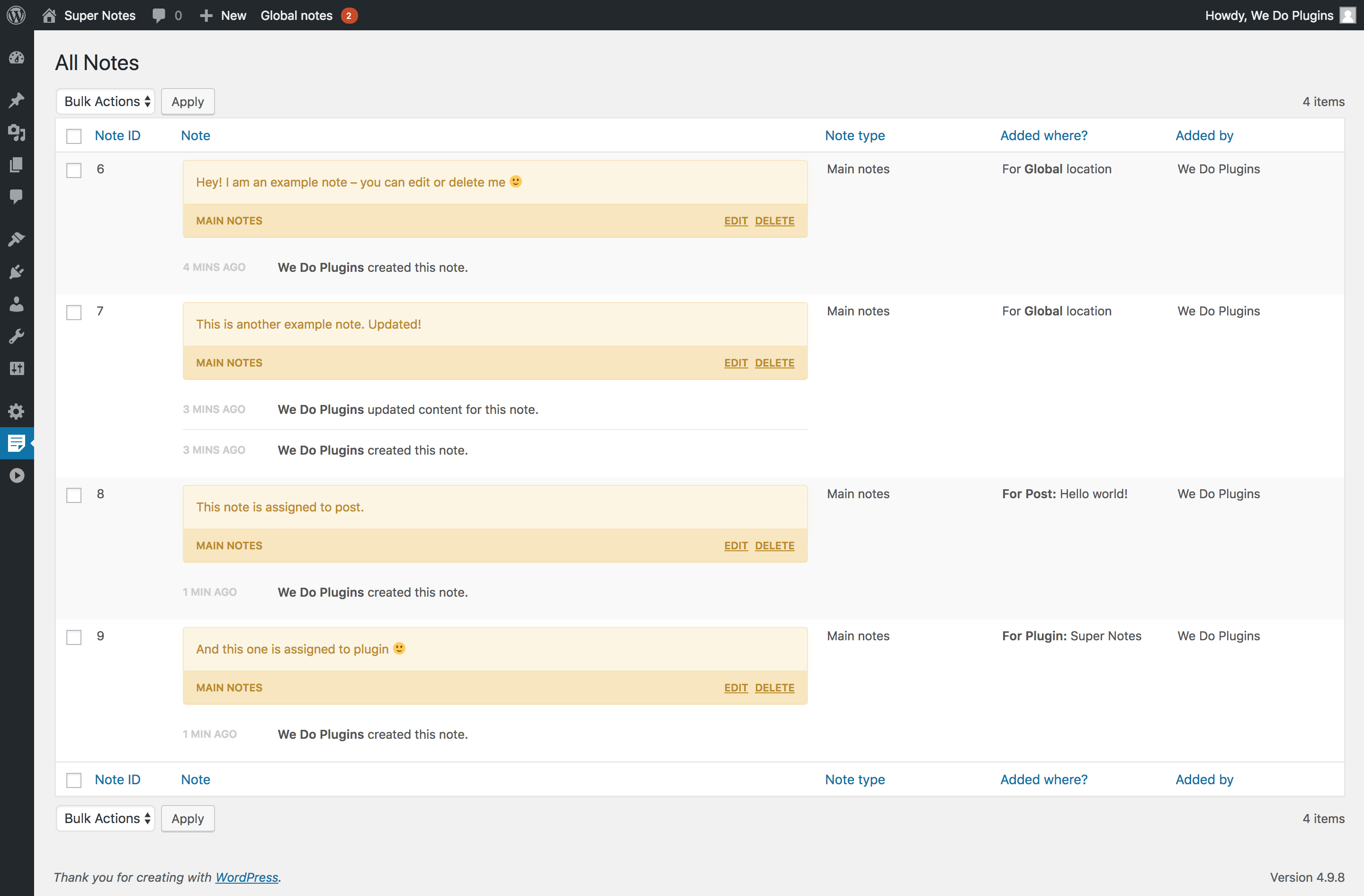 Create unlimited notes and assign it to any selected locations.