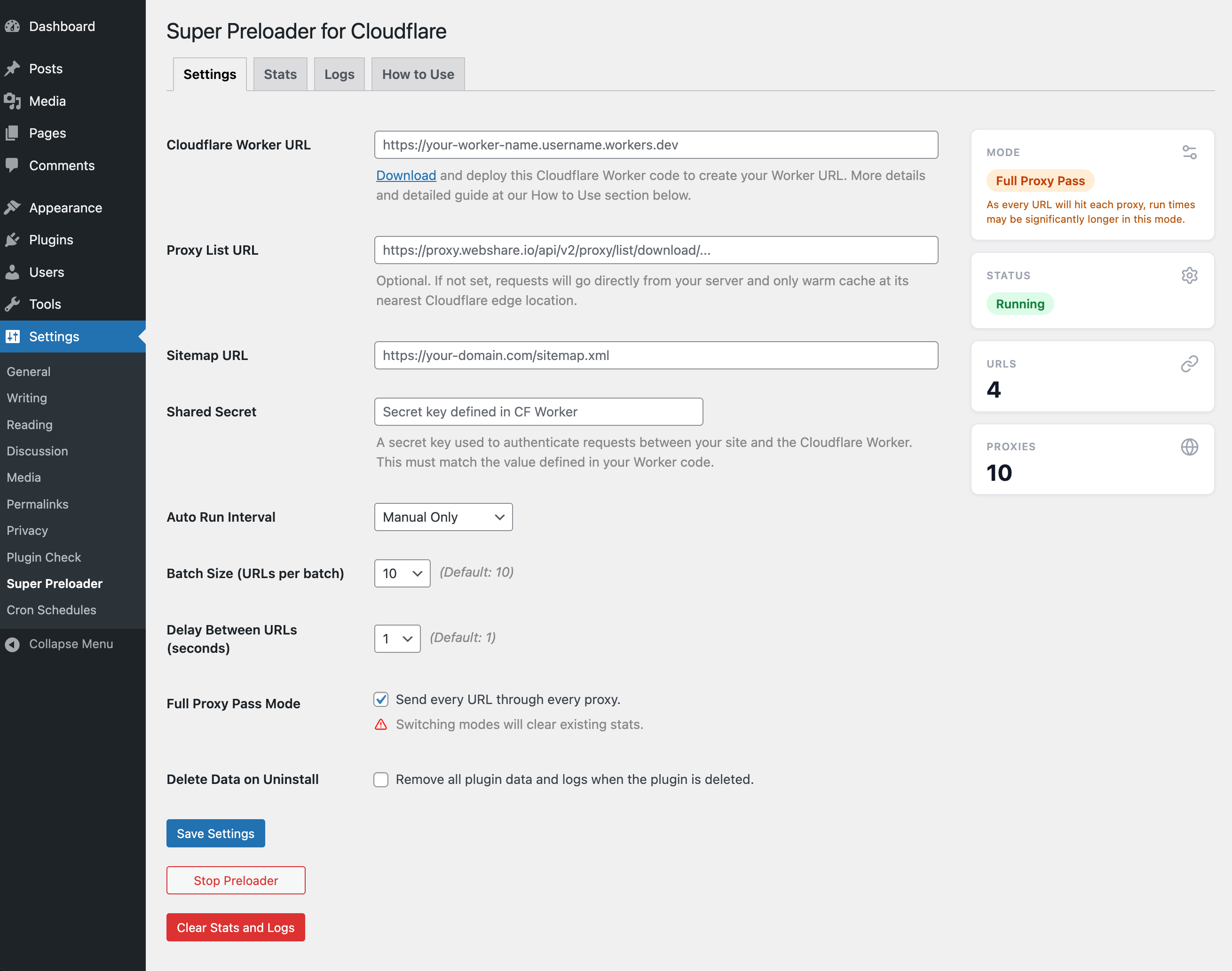 If full proxy pass mode is selected, Per-URL stats are not recorded.