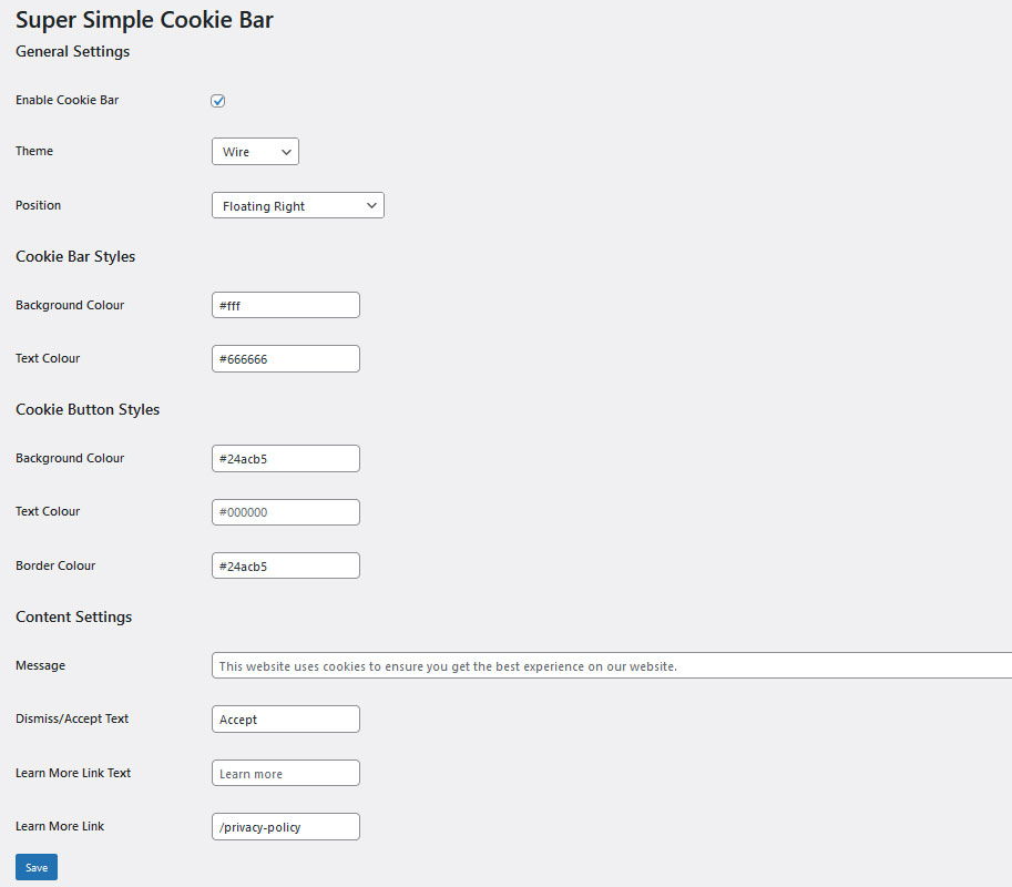 Lightweight Simple Settings Page.