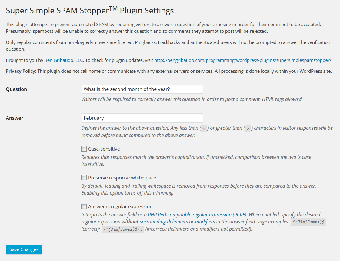 Configuration options (in WordPress admin interface)