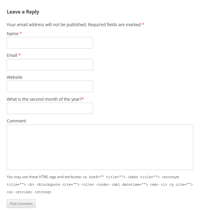 Question displayed on comment form (appearance will vary depending on your template/style sheet)