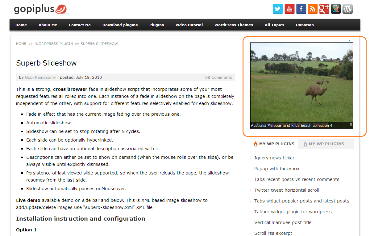 Front page screen. http://www.gopiplus.com/work/2010/07/18/superb-slideshow/