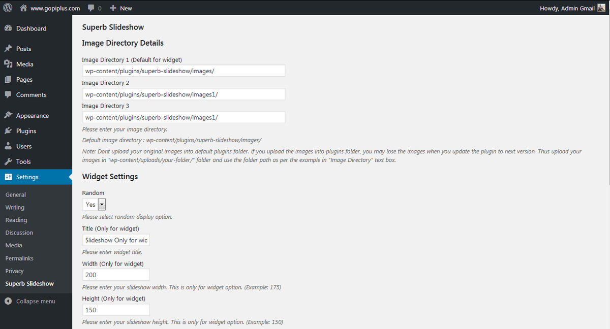 Admin page screen. http://www.gopiplus.com/work/2010/07/18/superb-slideshow/