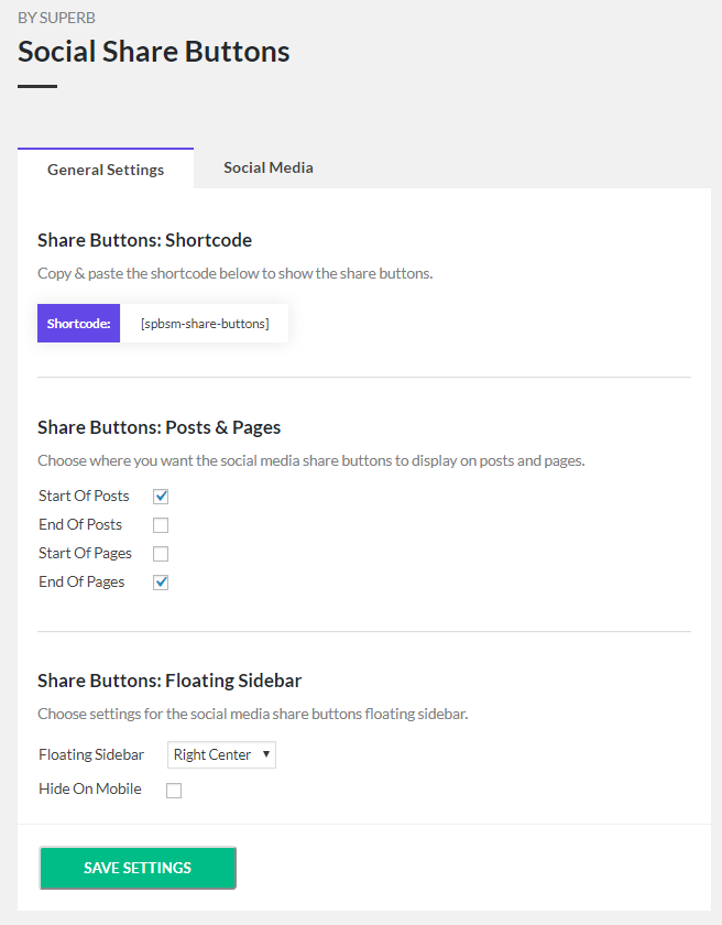 Share buttons - General settings.