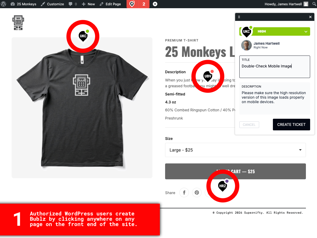 **Frontend Feedback** - Authorized users can create Bublz from any page or post