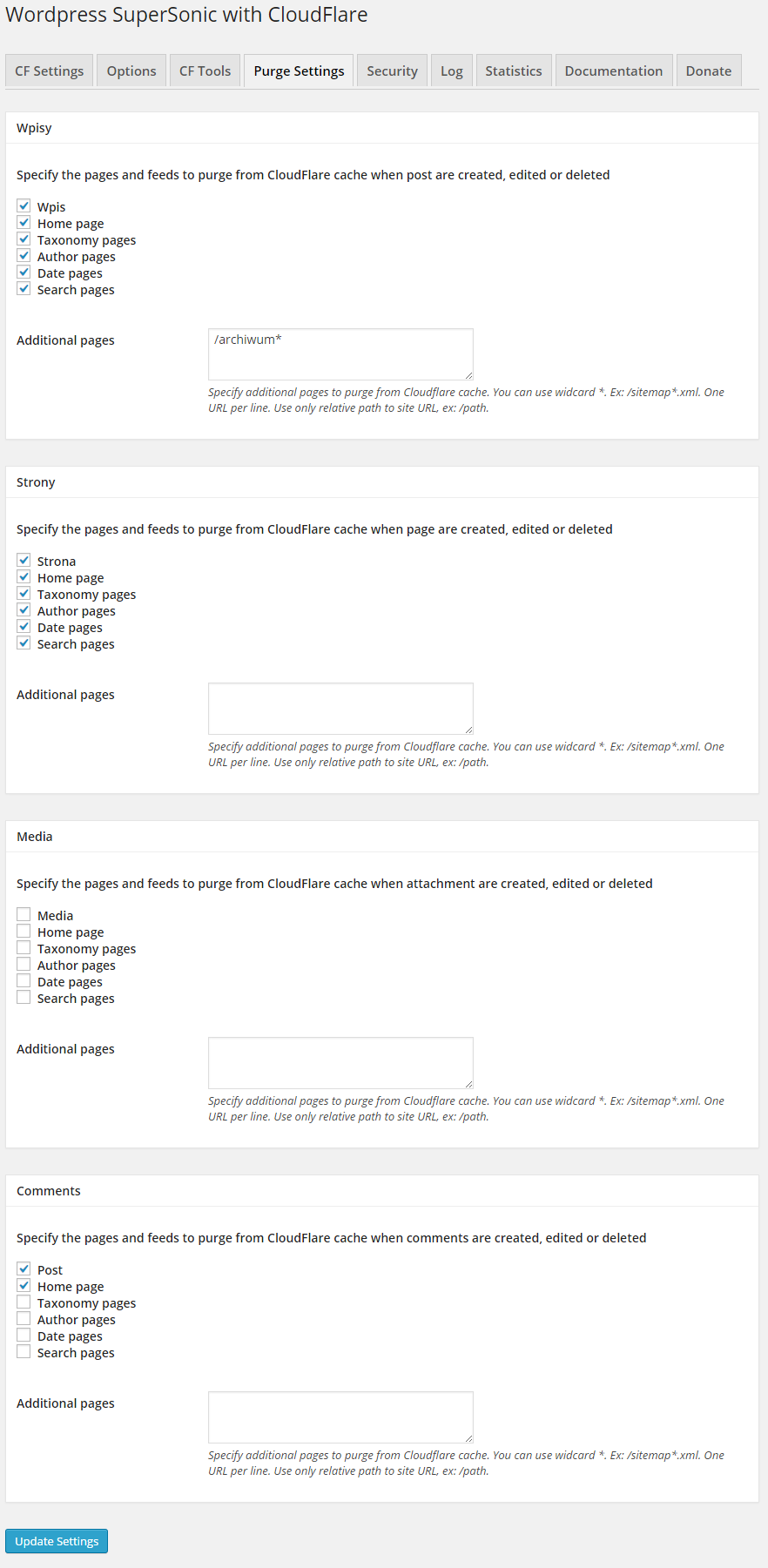 Cache purge configuration
