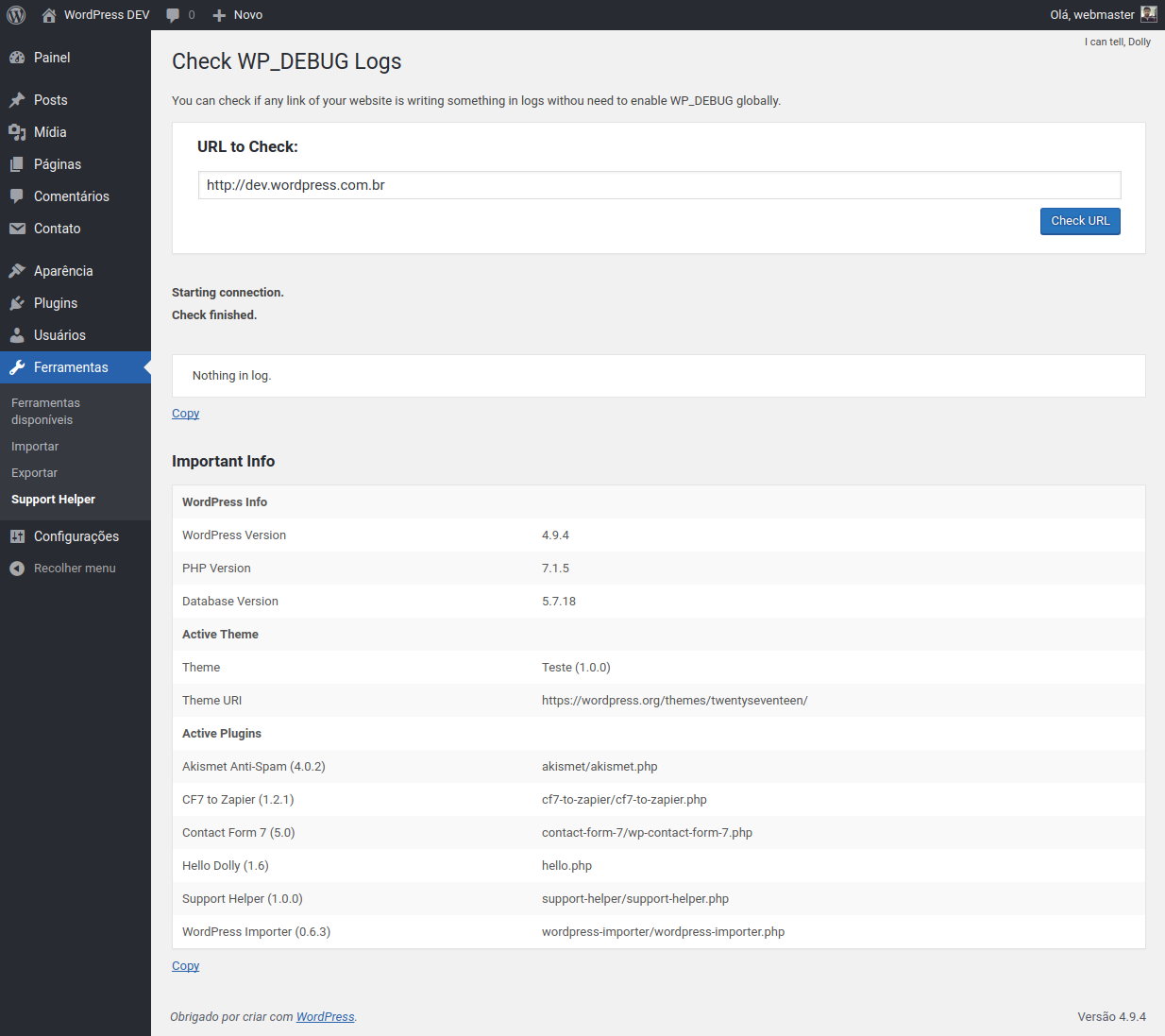 Getting log from a page without set WP_DEBUG