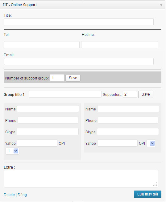 Support Online  in admin