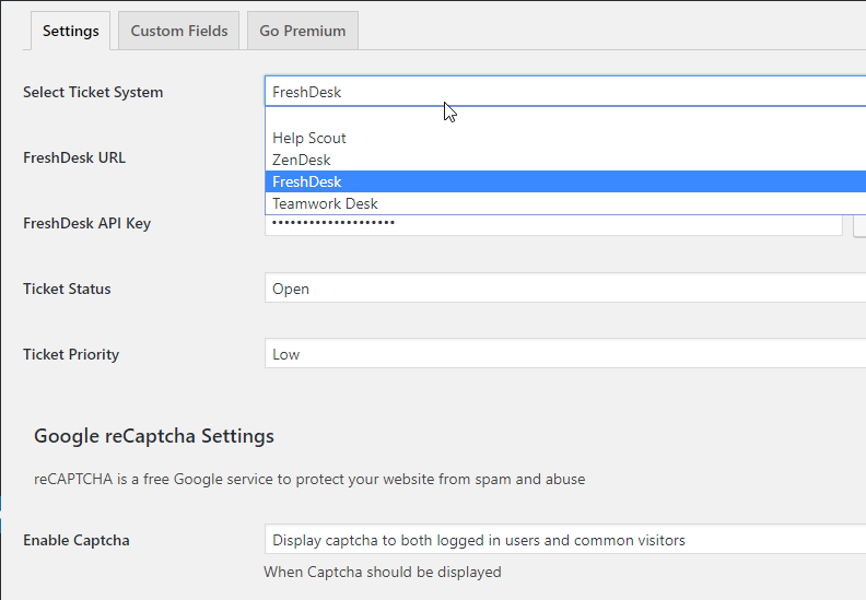 Ticket System Settings.