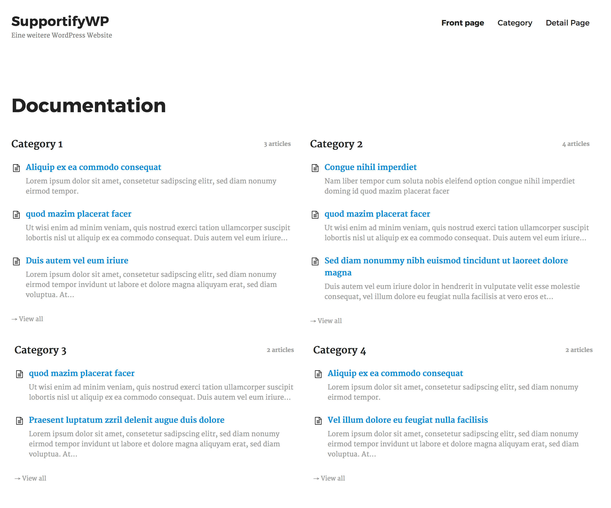 Articles front page template