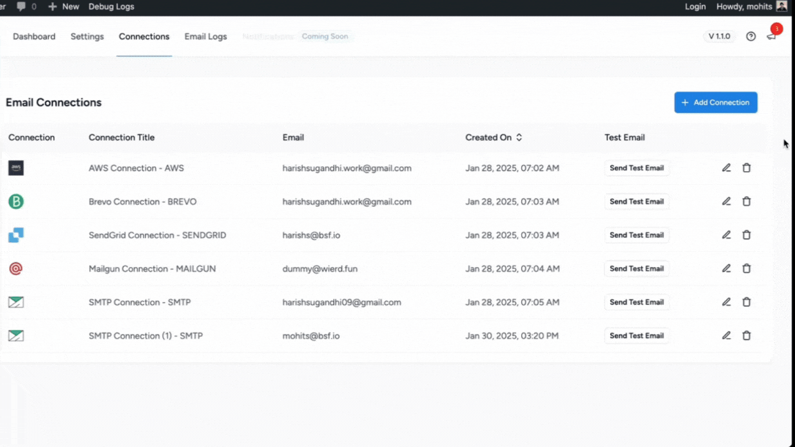SMTP Connection – Easily configure an SMTP connection to send emails reliably using any email service provider if your choice with SureMail.