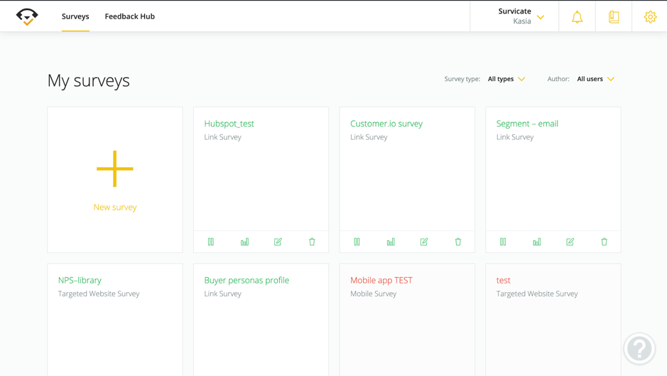 Main Survicate dashboard