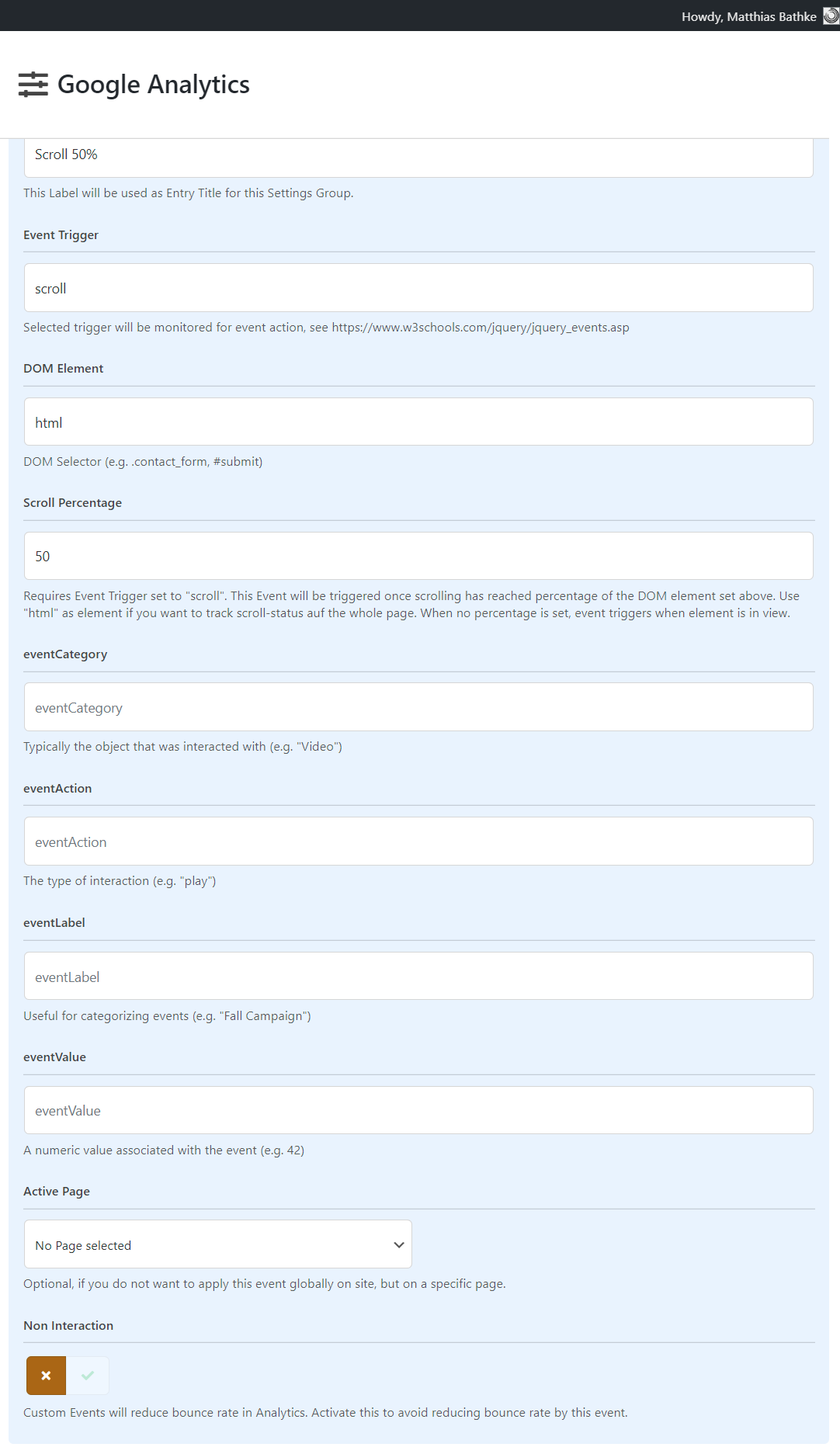 Custom Events for Google Analytics