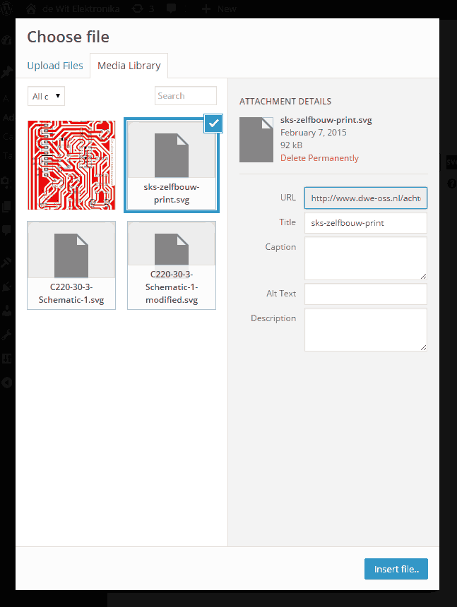 Use the media uploader to select you svg file and (if you want) a fallback image.