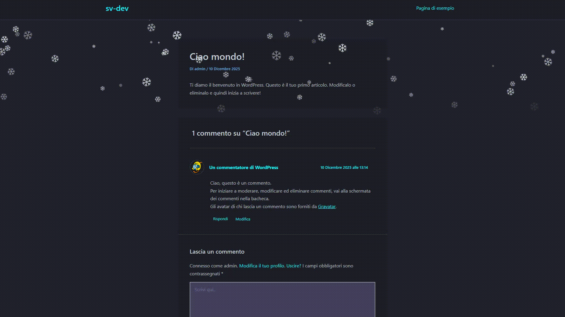 Snow effect correctly layered using z-index, staying behind headers and Vertical Snow Area set to 30% .