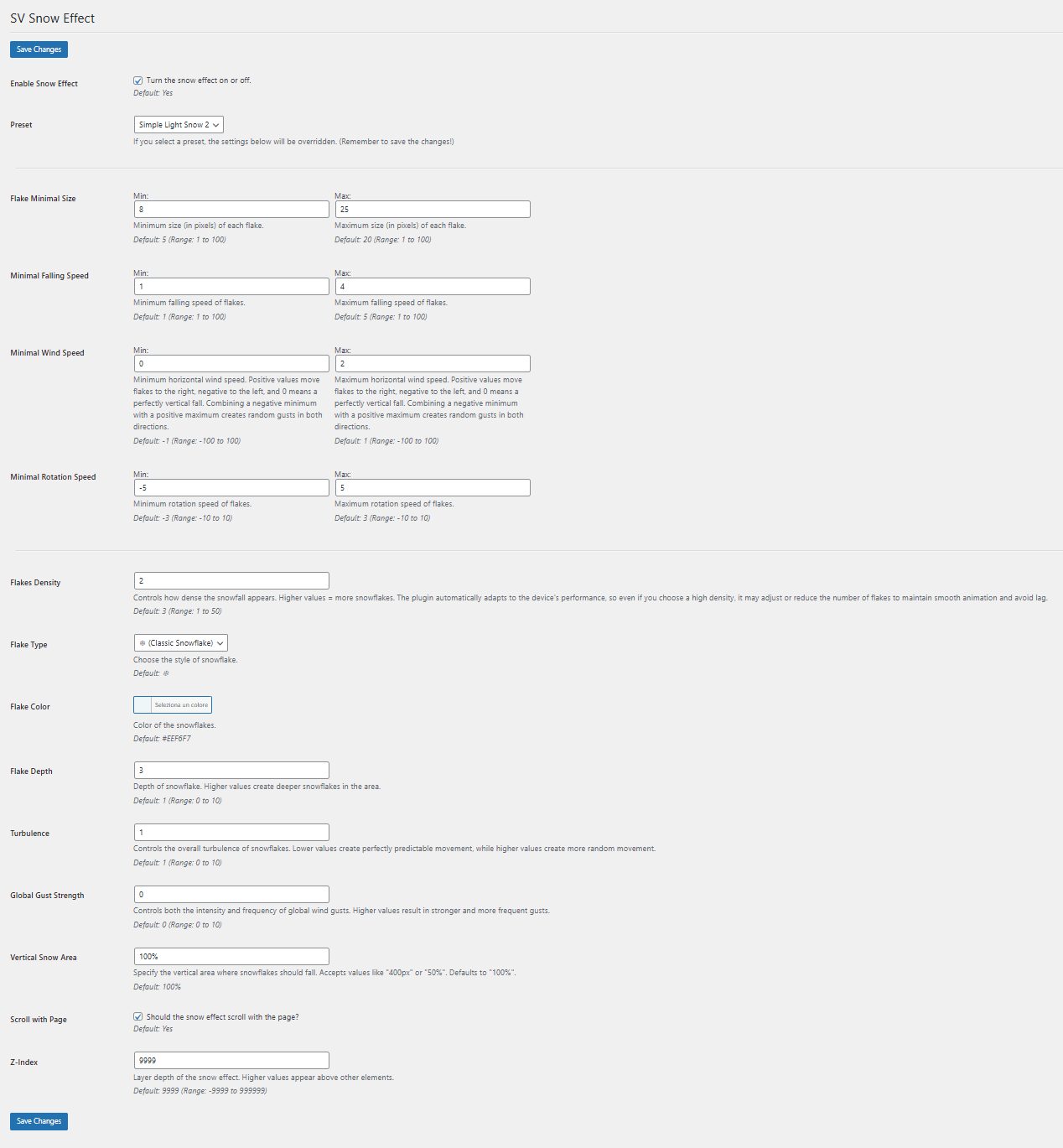 Plugin settings page inside the WordPress admin panel.
