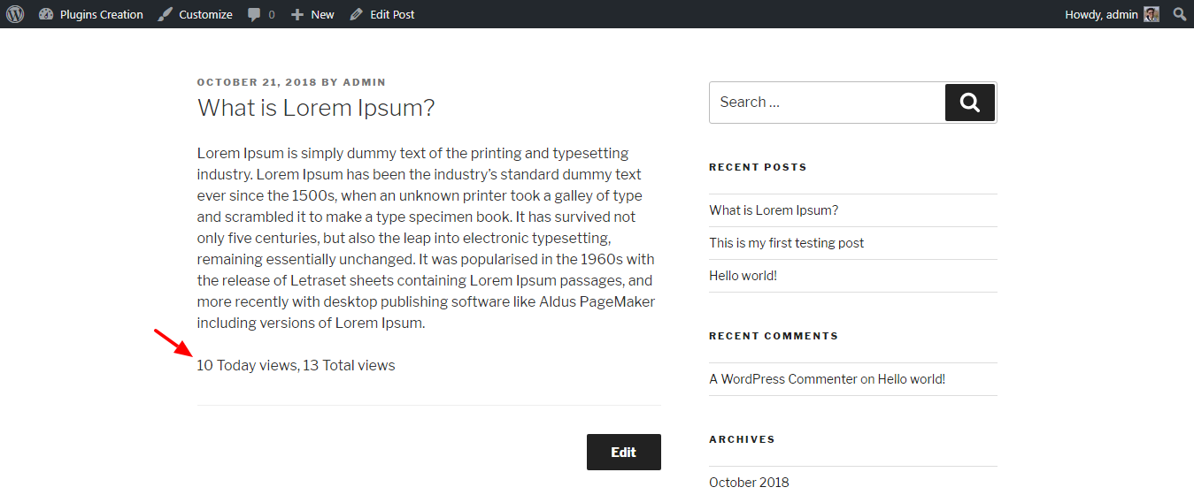 wp post list - views count column