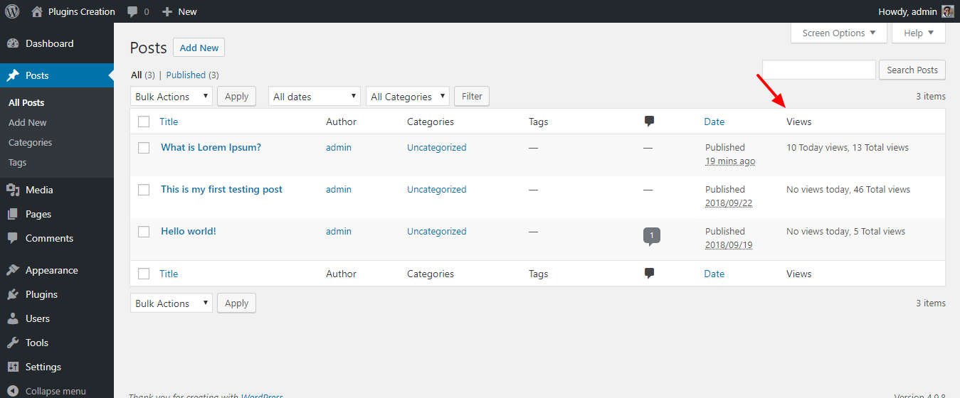 Frontend post screenshot that shows post views count.