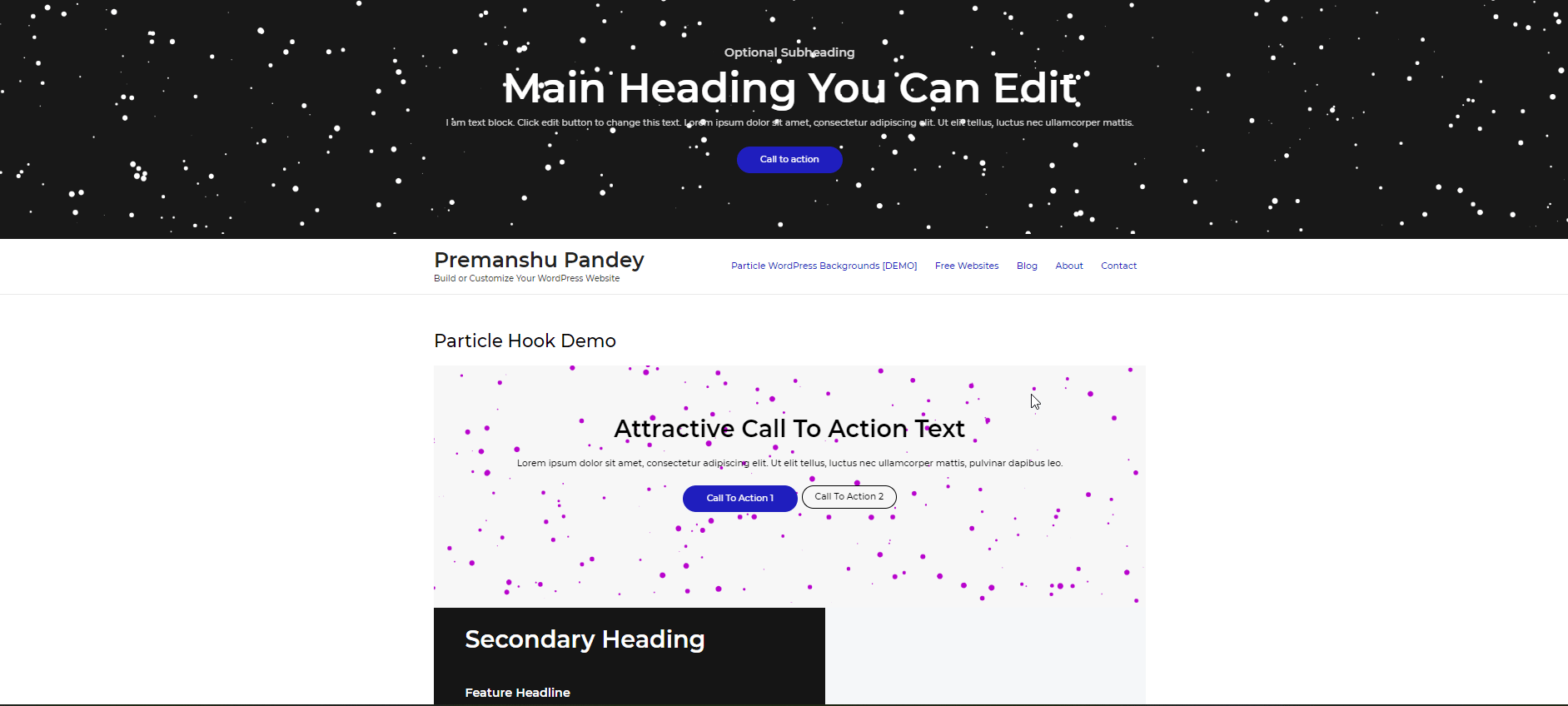 Particle Hook Element Hooked on Header and Inside Content.