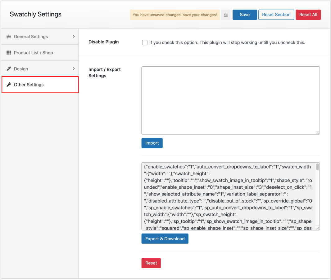 General settings for product details page