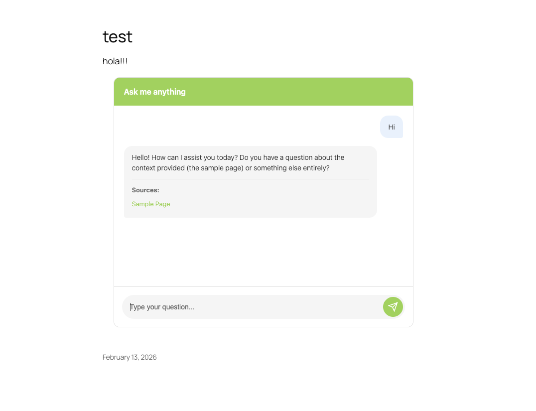 Shortcode-embedded chatbot in a page