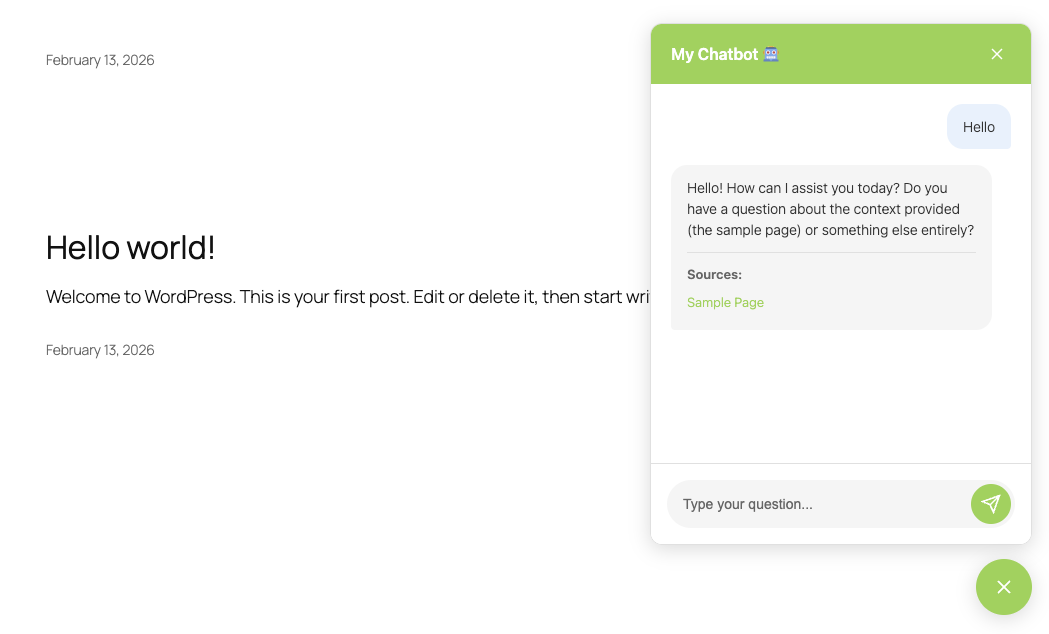 Chat conversation showing RAG-powered responses with sources