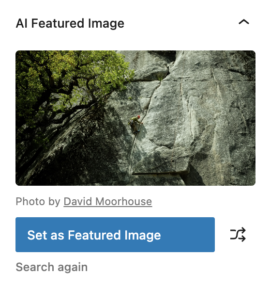AI Featured Image finder in the Document sidebar — find and set a featured image based on your post title.