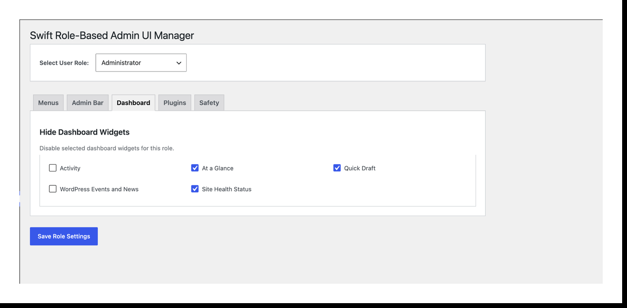 Dashboard widget settings
