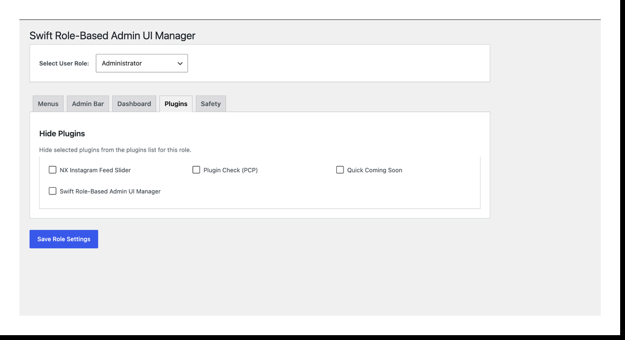 Plugin visibility settings