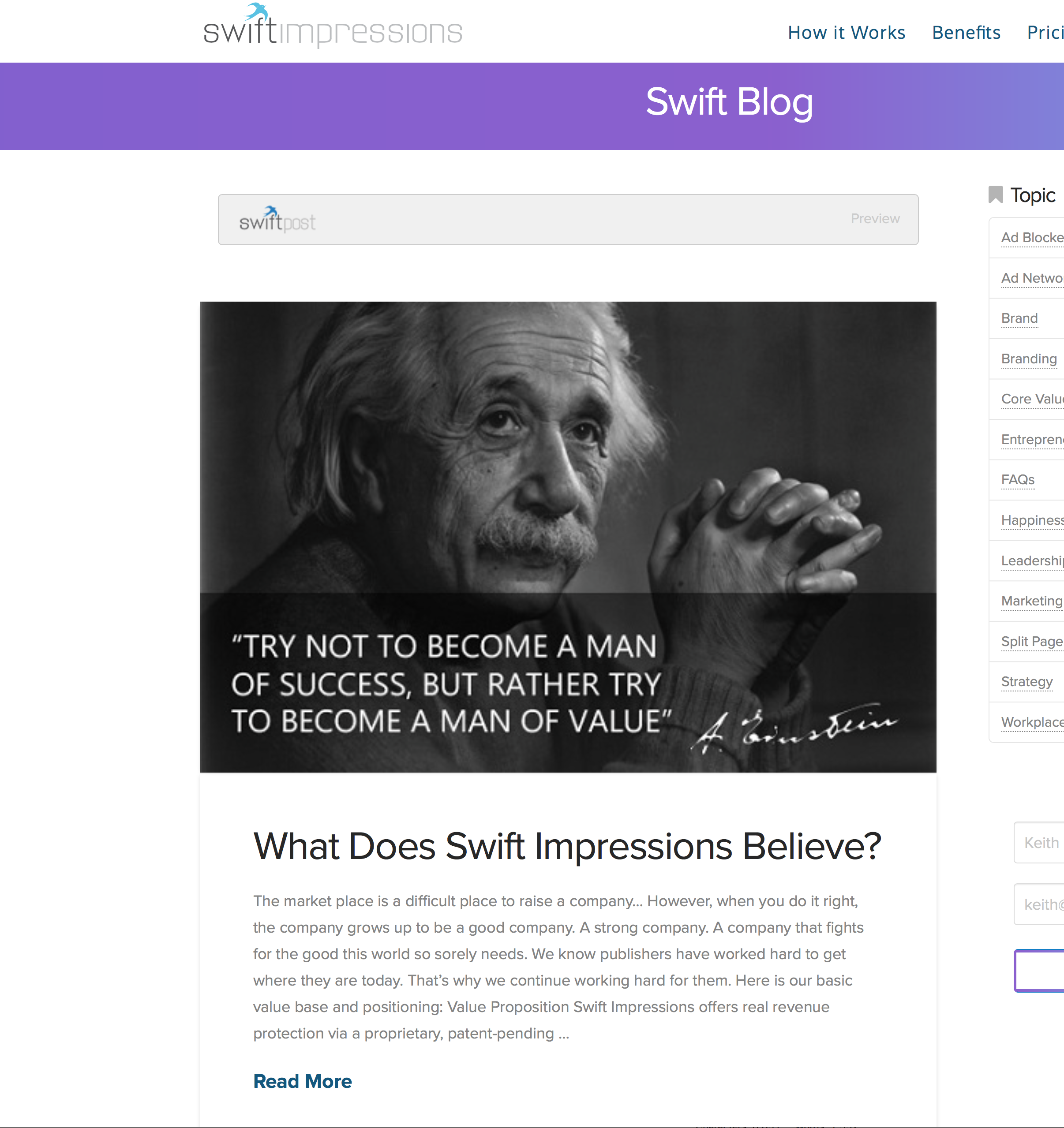 Example of Swift Post preview feature to see what your post will look like before it goes live.