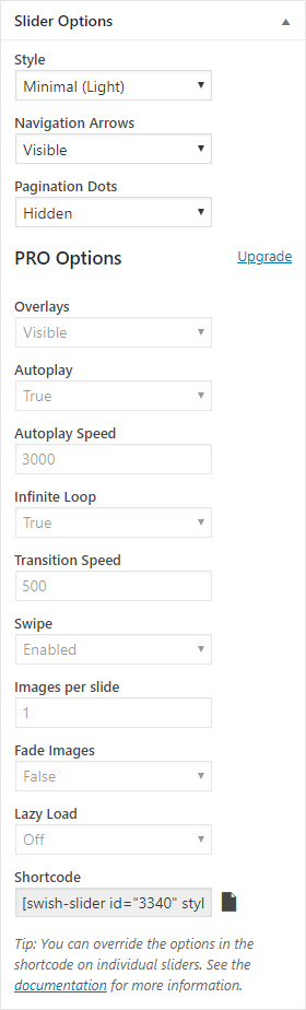 Slider shortcode options
