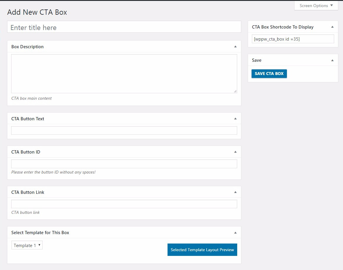 Plugin Backend where you add cta Contents. screenshot-1.png