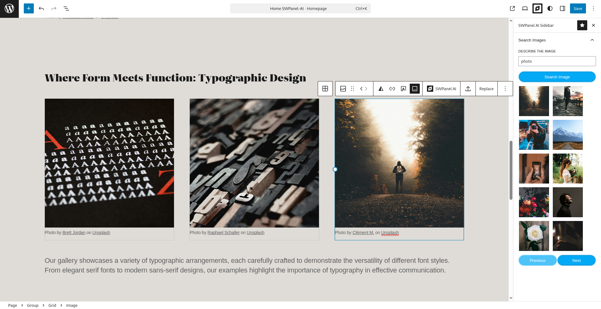 Use the AI sidebar in the Gutenberg editor to obtain related images.