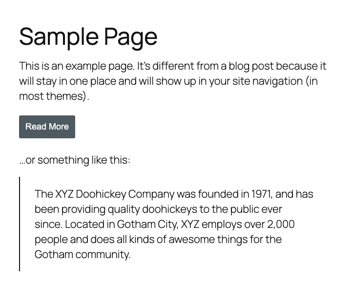 Displays how the "Read More" button appears on the frontend before the hidden content is expanded.