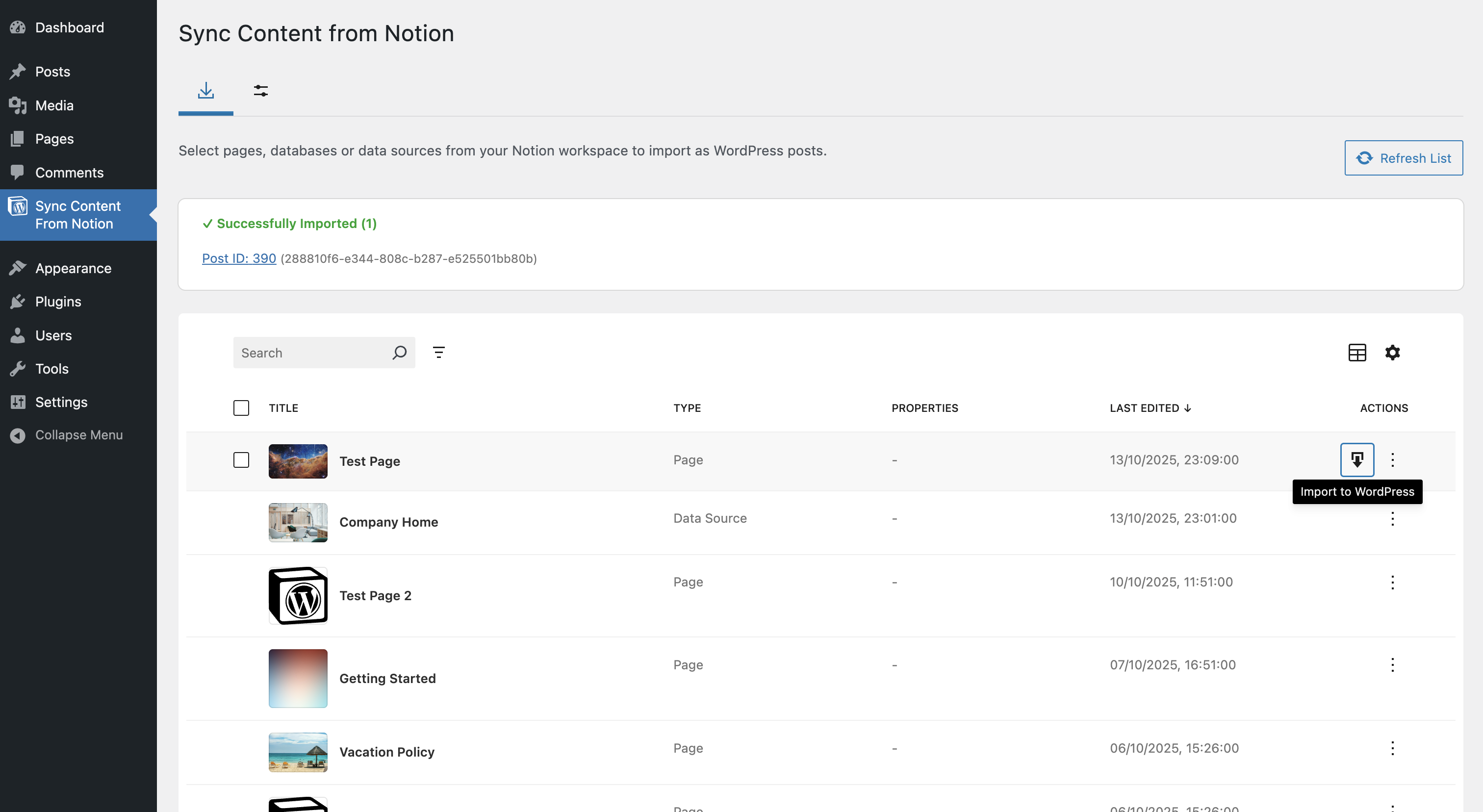 Import progress with detailed status updates
