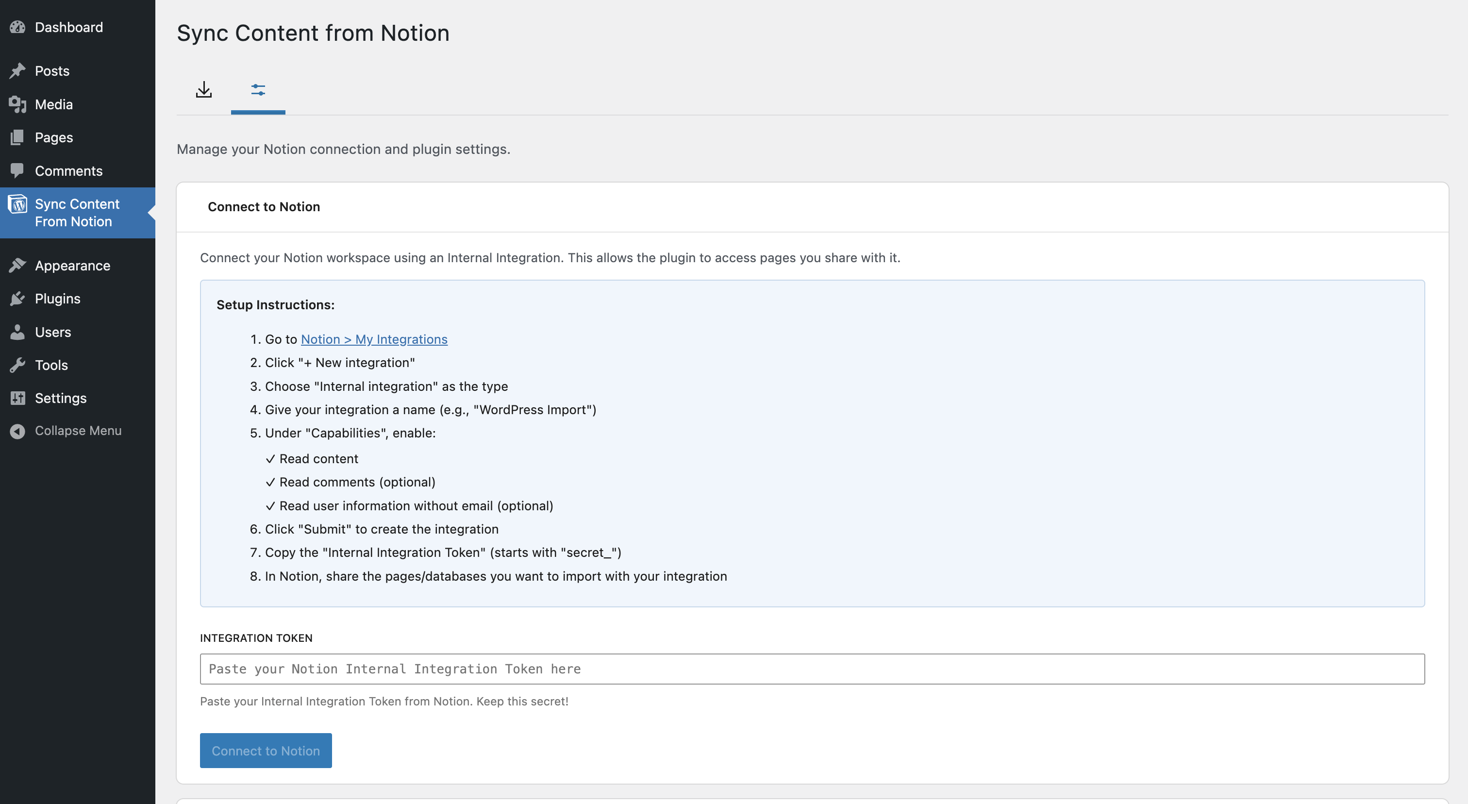 Connect to Notion with secure authentication token
