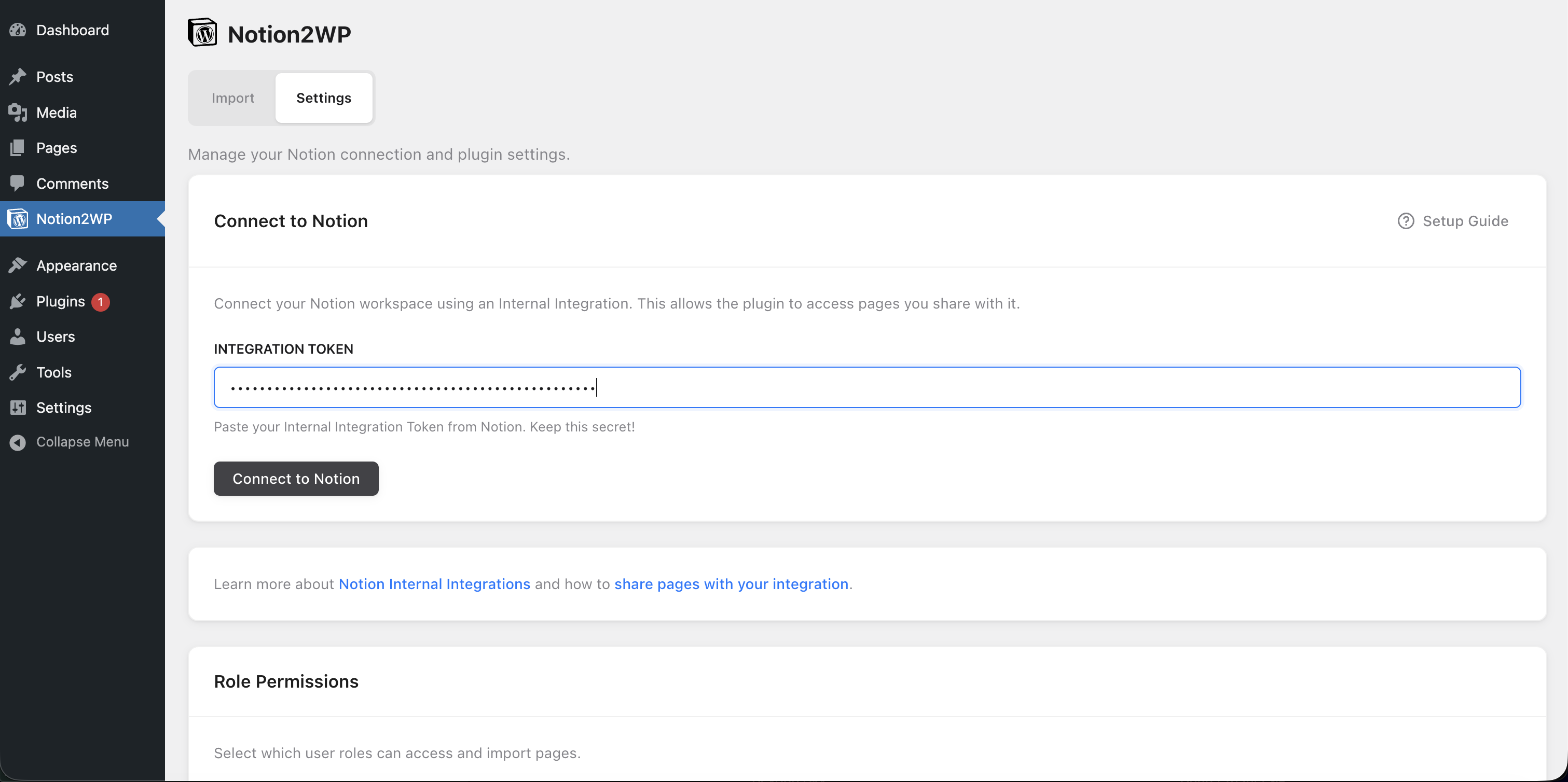 Connect to Notion with secure authentication token