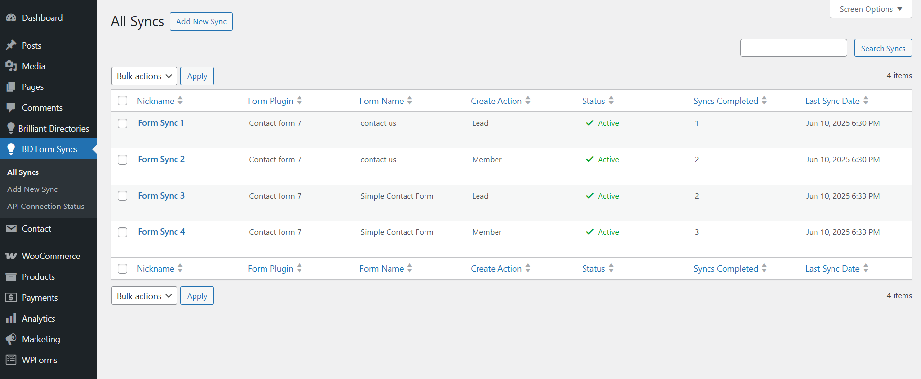Screenshot of the All Syncs.