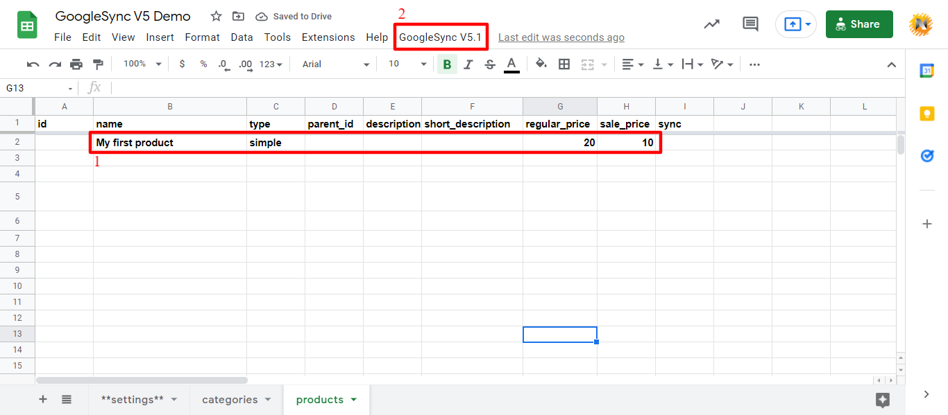 Import products from Google Sheet™ to store
