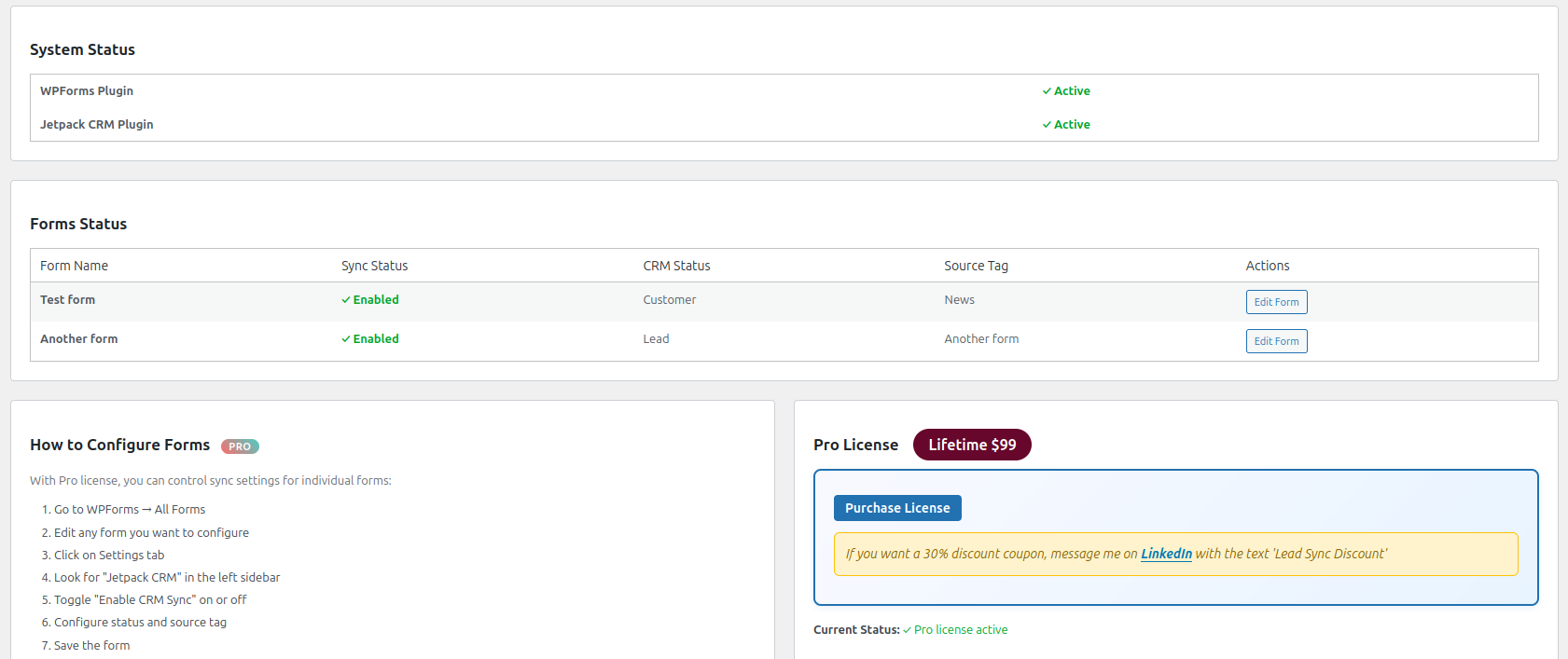 **Form Integration** - Per-form sync controls in WPForms builder