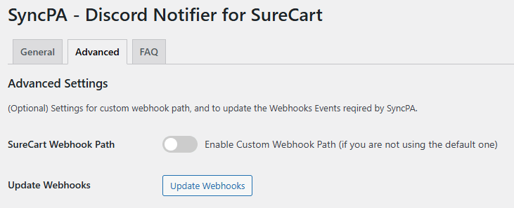 Plugin settings page - Advanced Settings