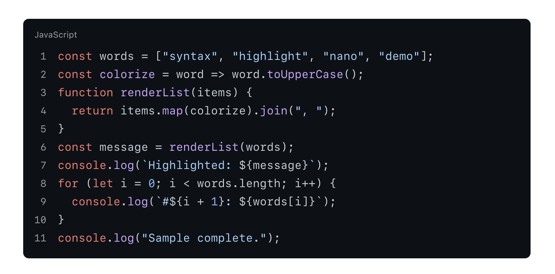 Frontend display with syntax highlighting, header, and line numbers.