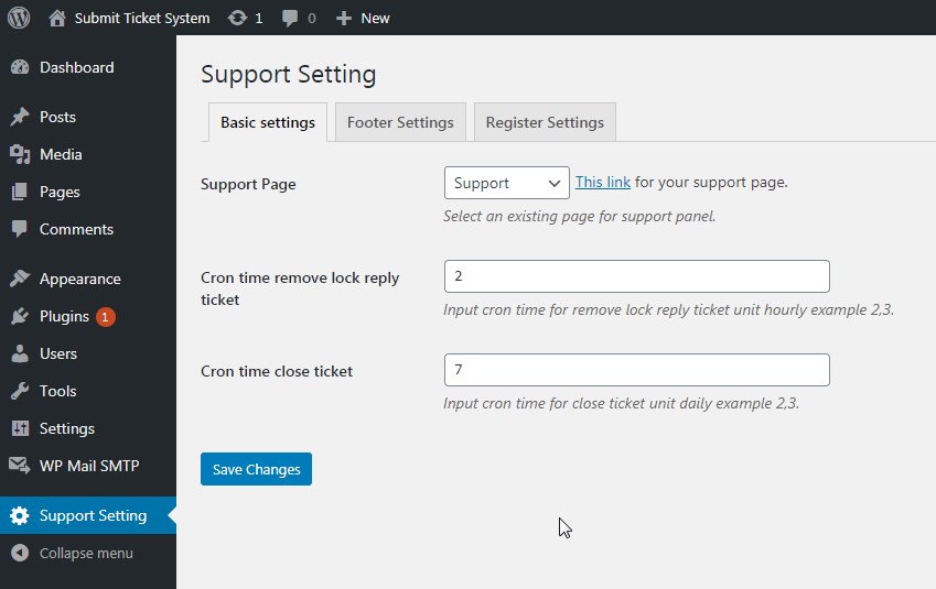 Submit Ticket System Options: Basic Settings.
