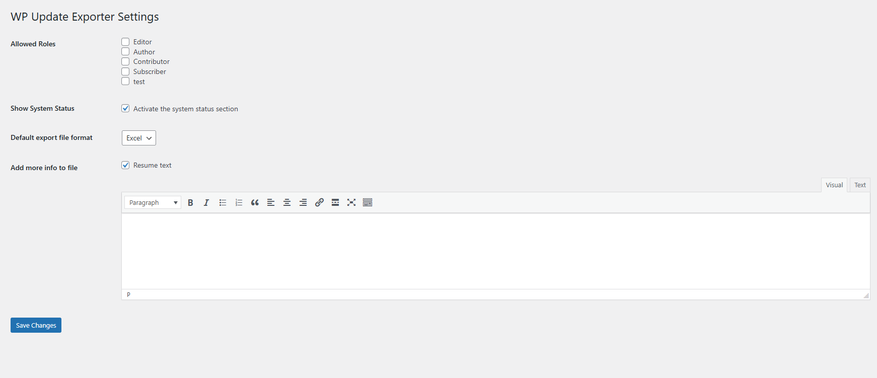 **Settings page** – Customize what data gets exported and in what format.