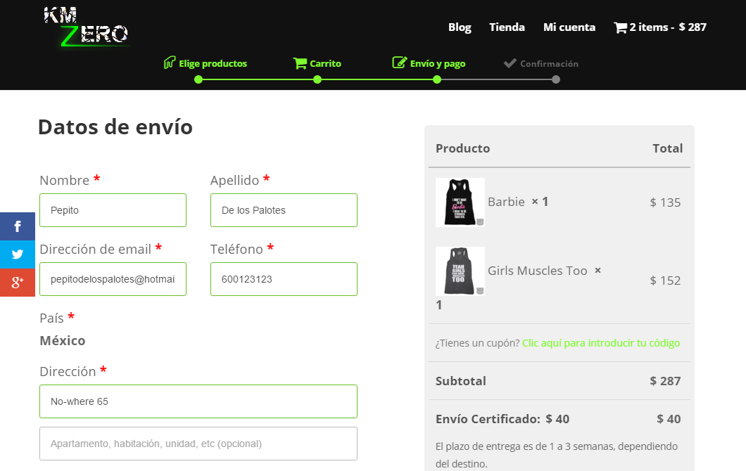 Plugin example, in Checkout step