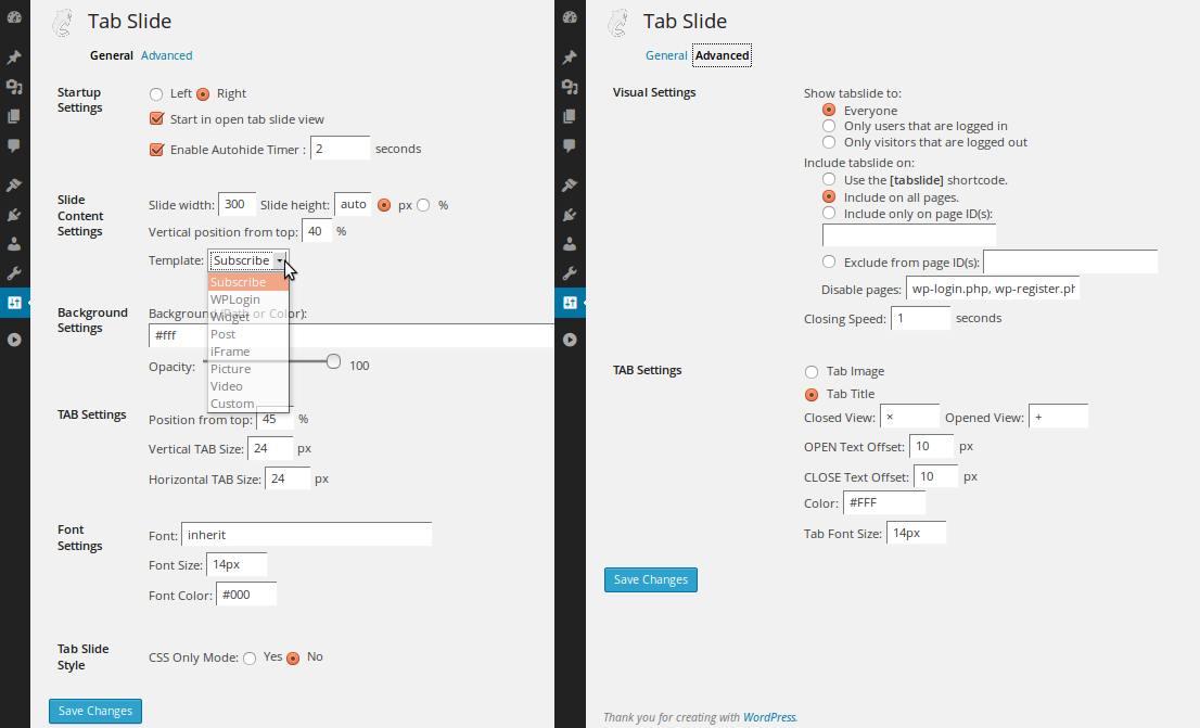 Admin general settings view