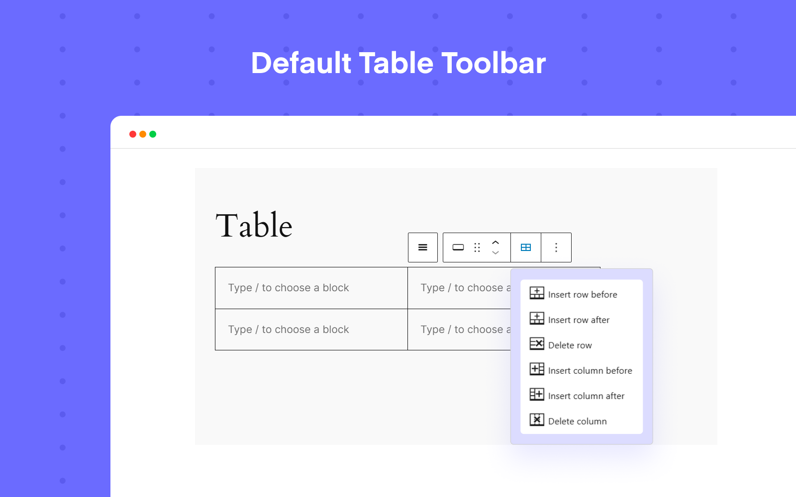 Default tableFrontend view